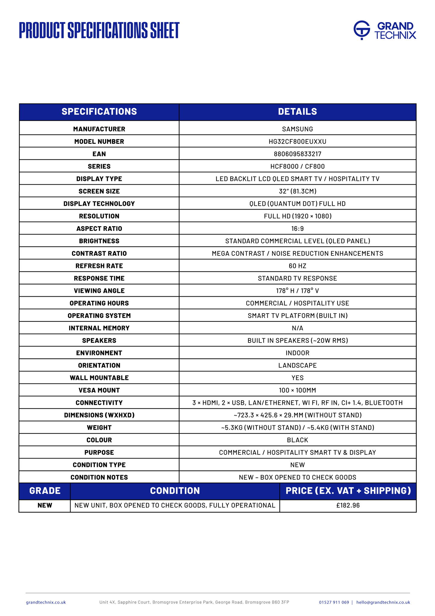 Samsung 32" Full HD Hotel TV