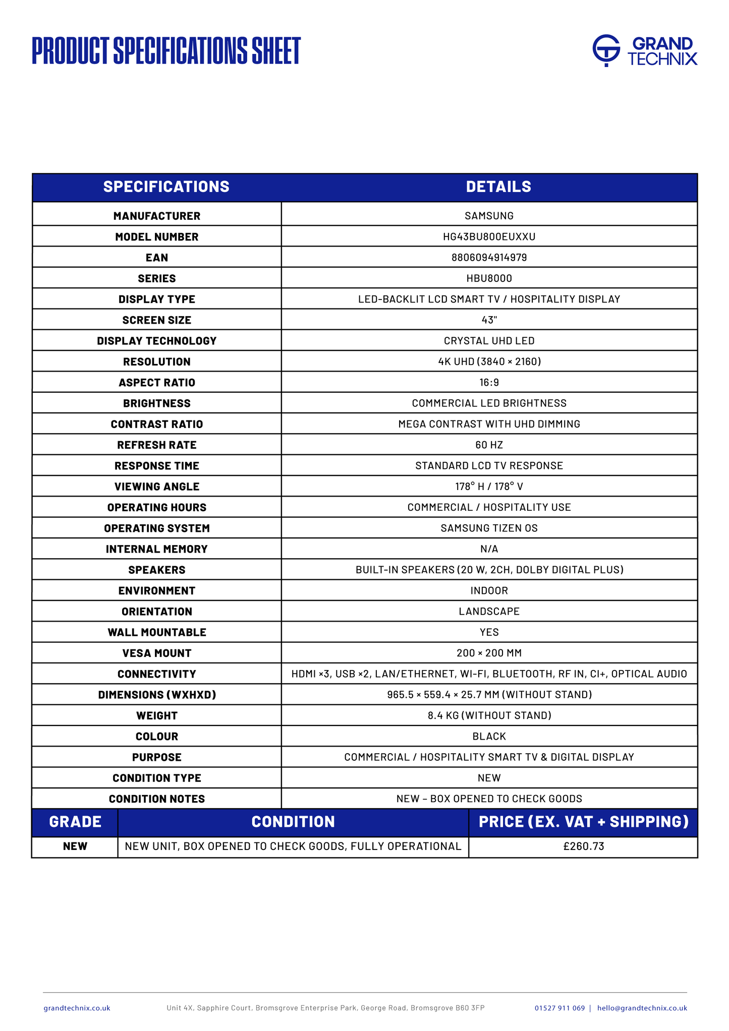 Samsung 43" UHD Smart TV
