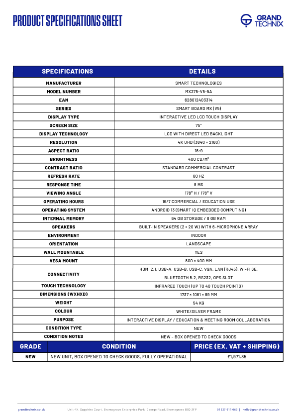 SMART 75" MX Series Interactive Display