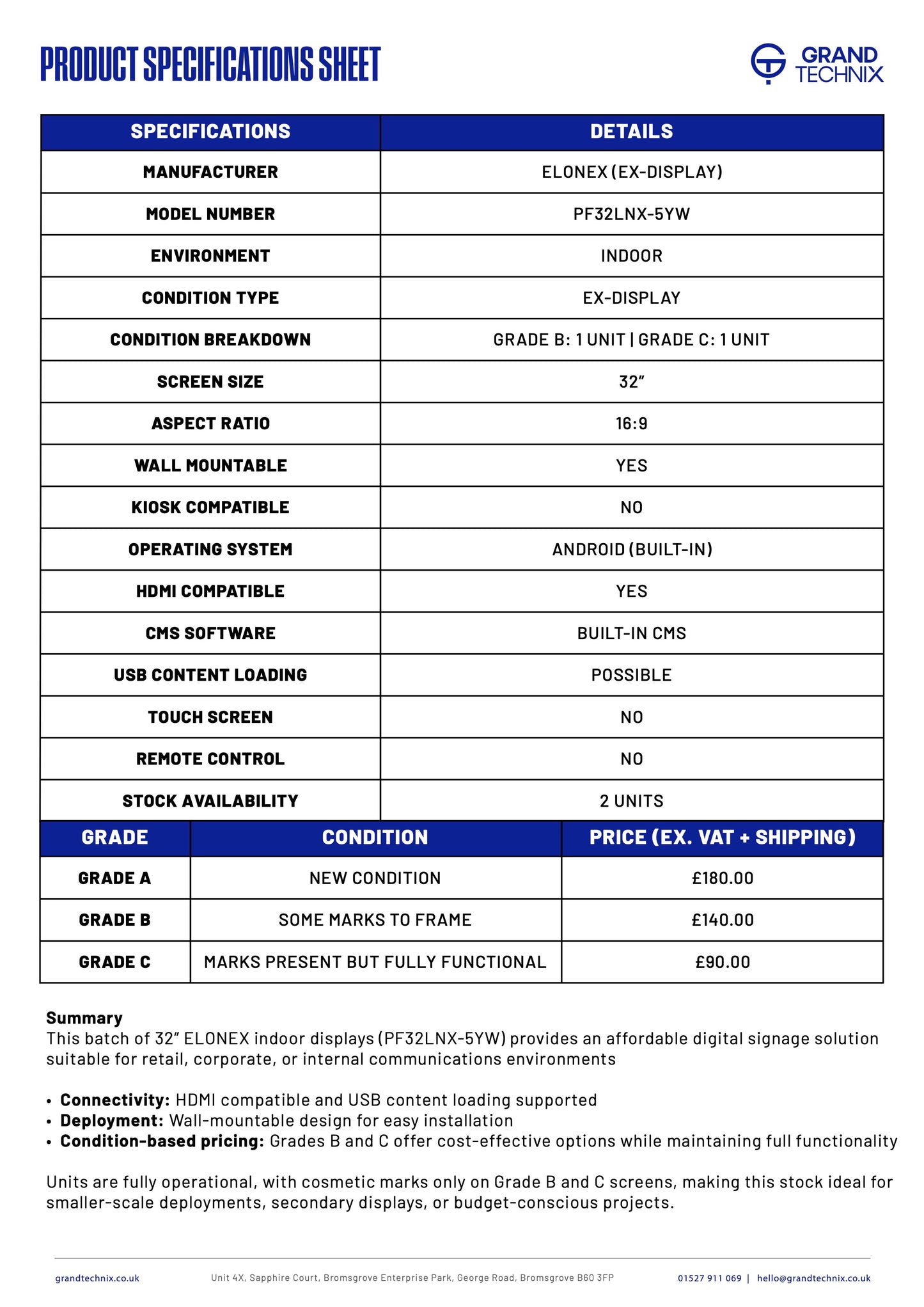 32” LCD  SCREEN - PF32LNX-5Y (Ex-Display)