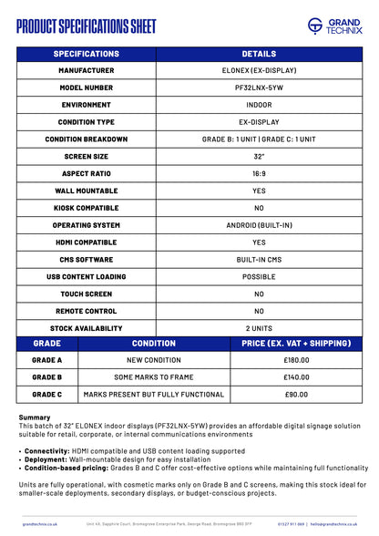 32” LCD  SCREEN - PF32LNX-5Y (Ex-Display)