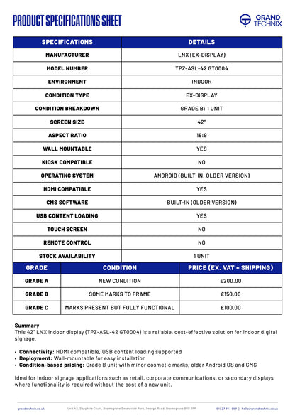 42” LCD SCREEN - TPZ-ASL-42 GT0004