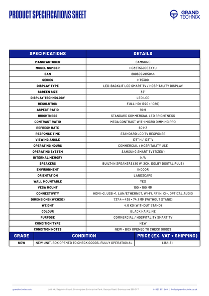 Samsung 32" Full HD Hospitality TV