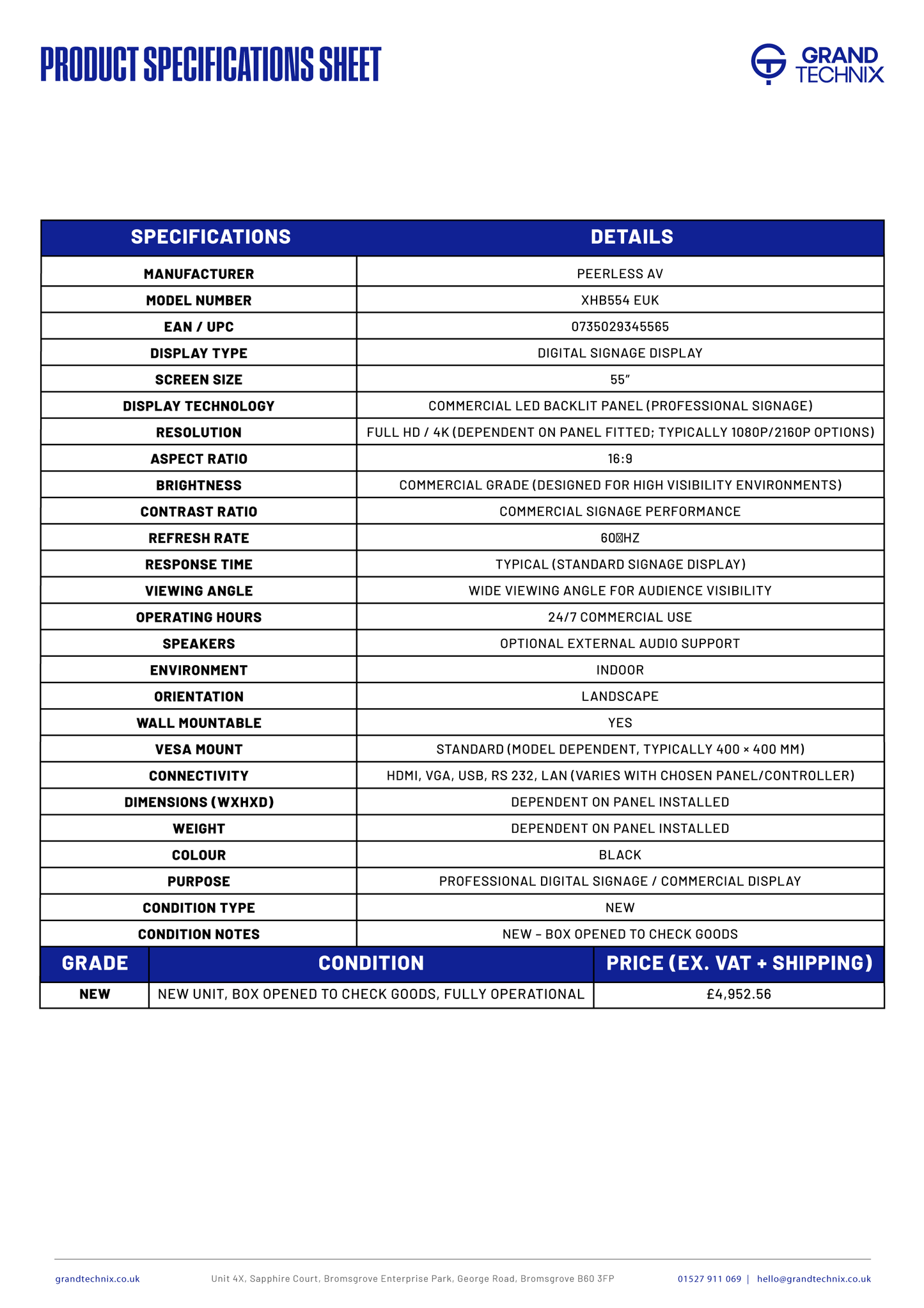 Peerless 55" Xtreme High Bright Outdoor Display
