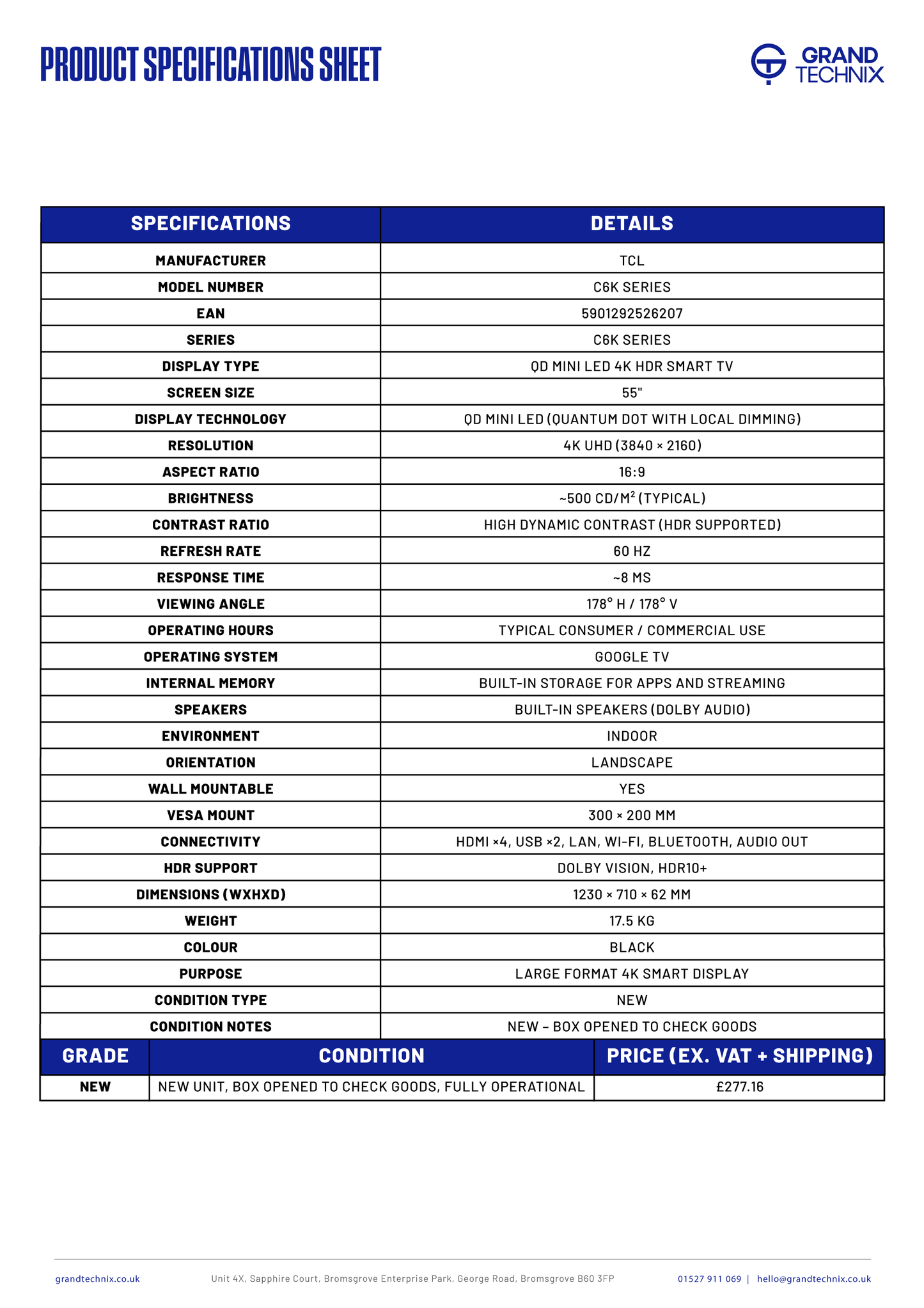 TCL C6K 55" QD-Mini LED 4K HDR TV