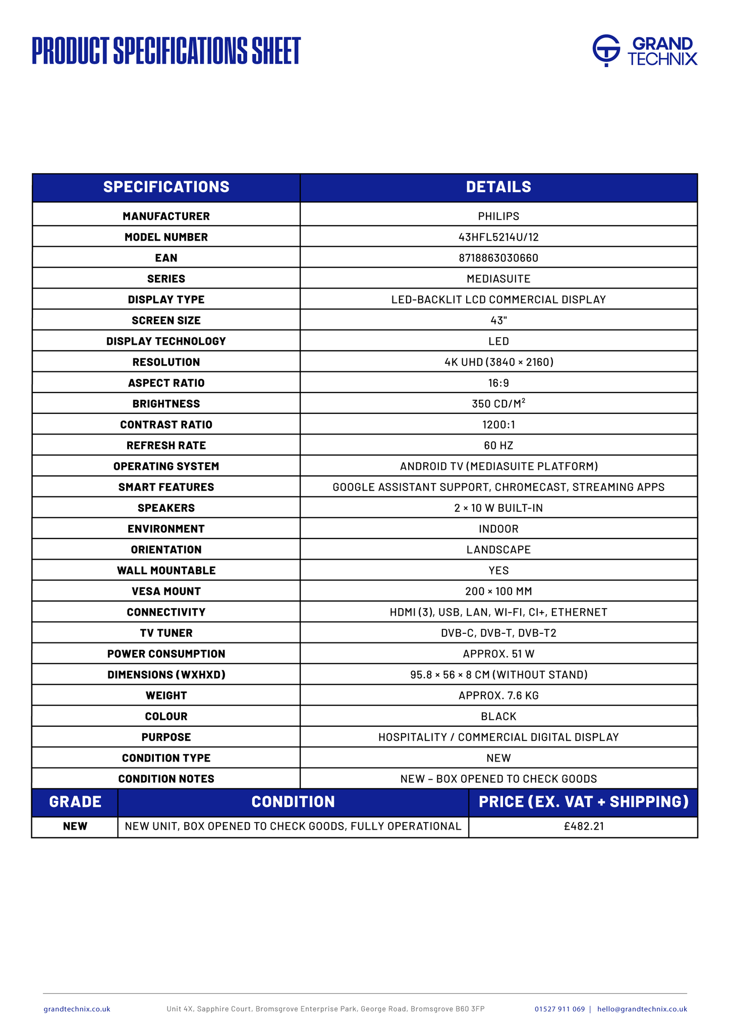 Phillips 43" Professional TV